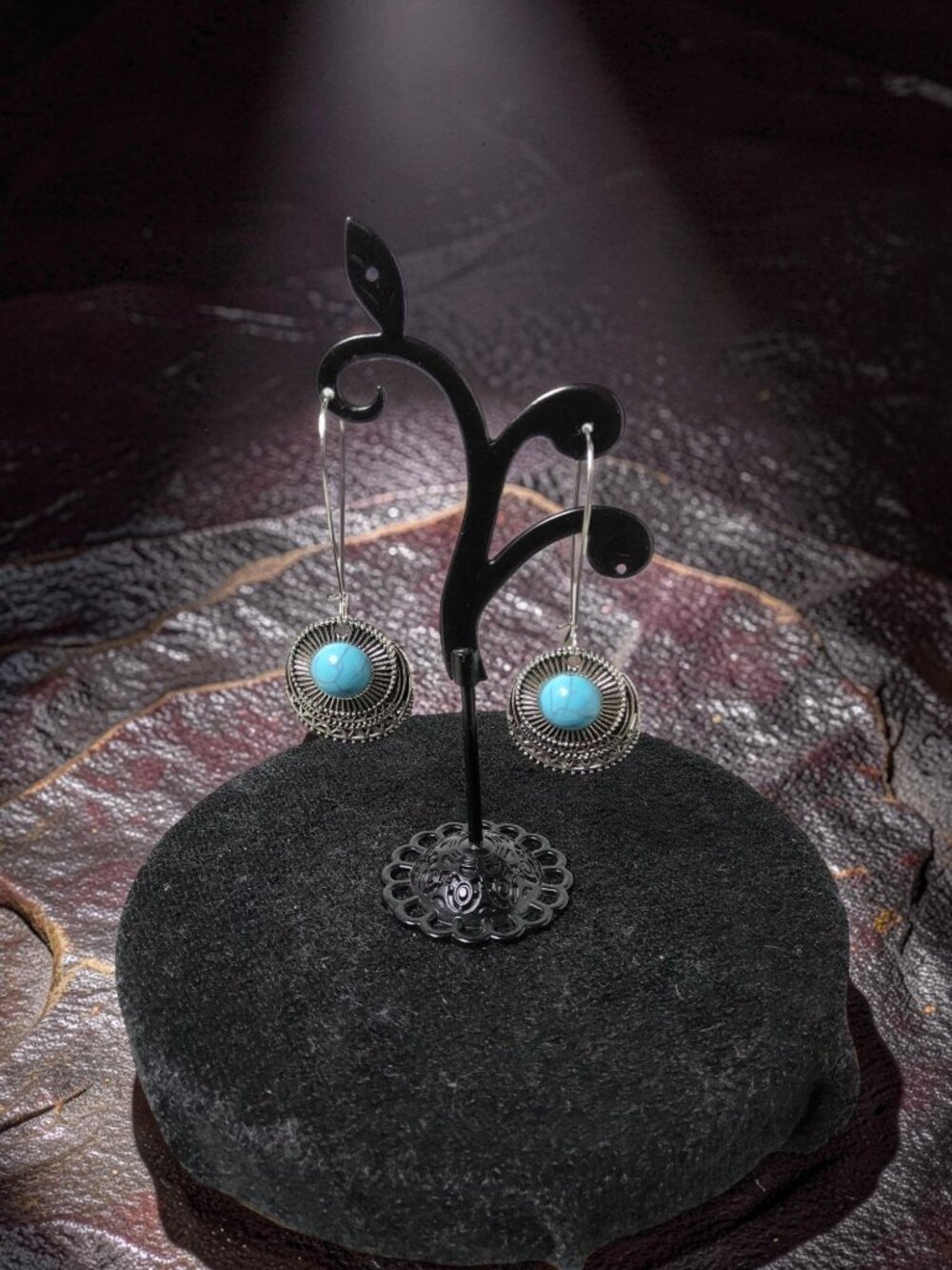 Boho Chic Silvertone and Faux Turquoise Dangle Earrings with French Wires